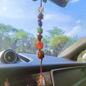 7 Chakra Tumbled Stone Chips Tassel Talisman Amulet Car Wall Hanging Ornaments